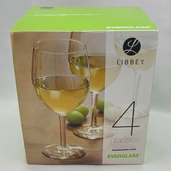 Libbey Everglass 15oz Wine Glass Set of 4 New Open Box - Picture 1 of 4